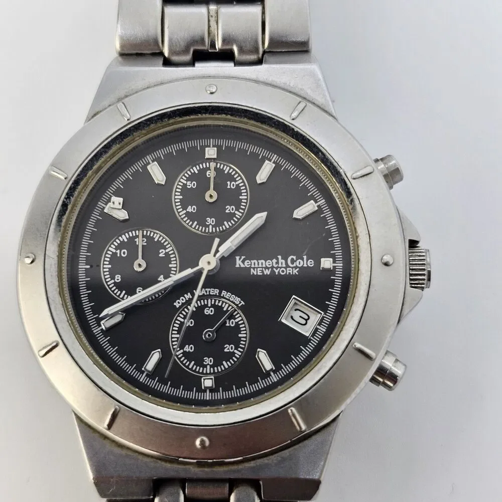 Kenneth Cole Men's Watch 38MM Black Dial Date Gray Bracelet 6.5